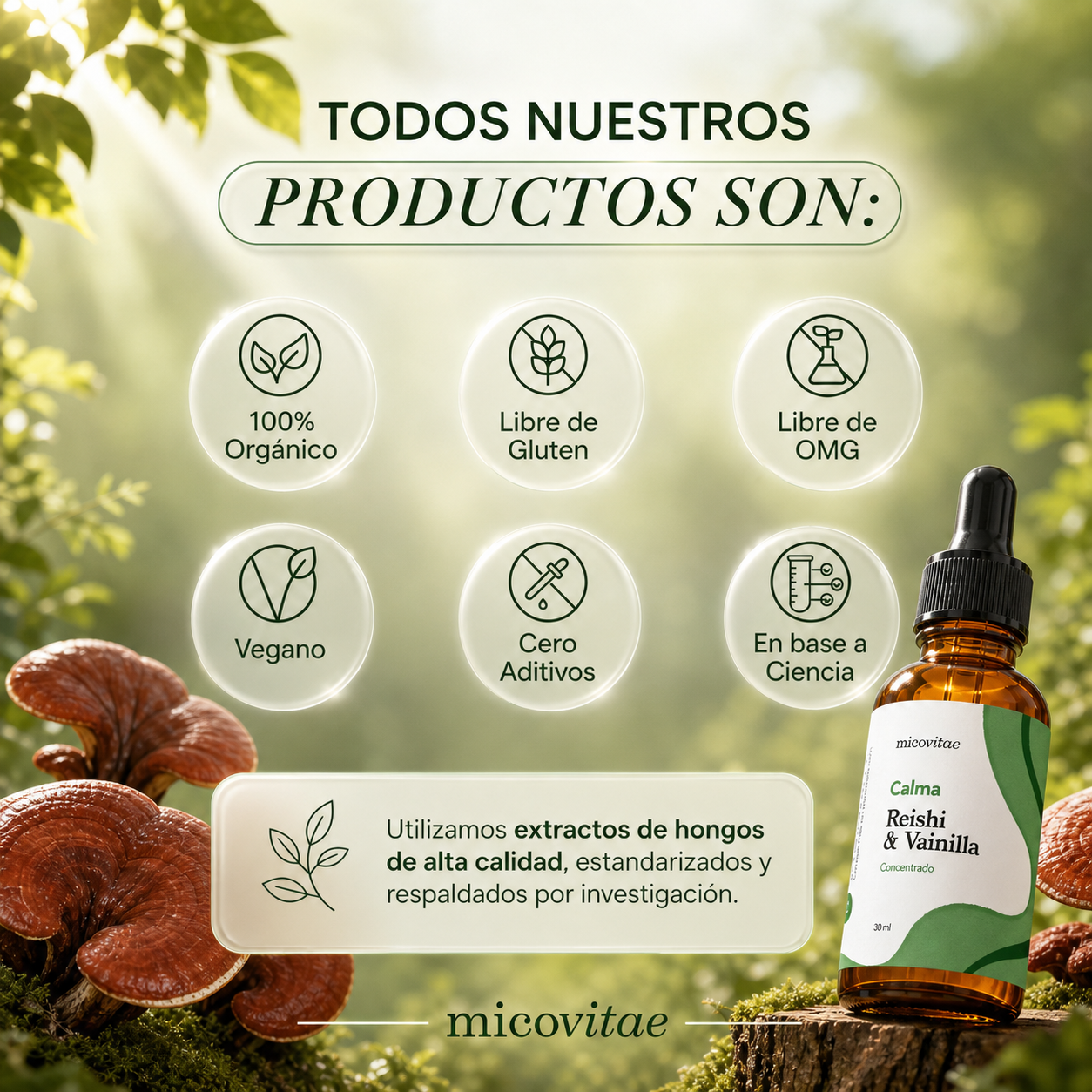 Atributos de los productos Micovitae con extracto de Reishi