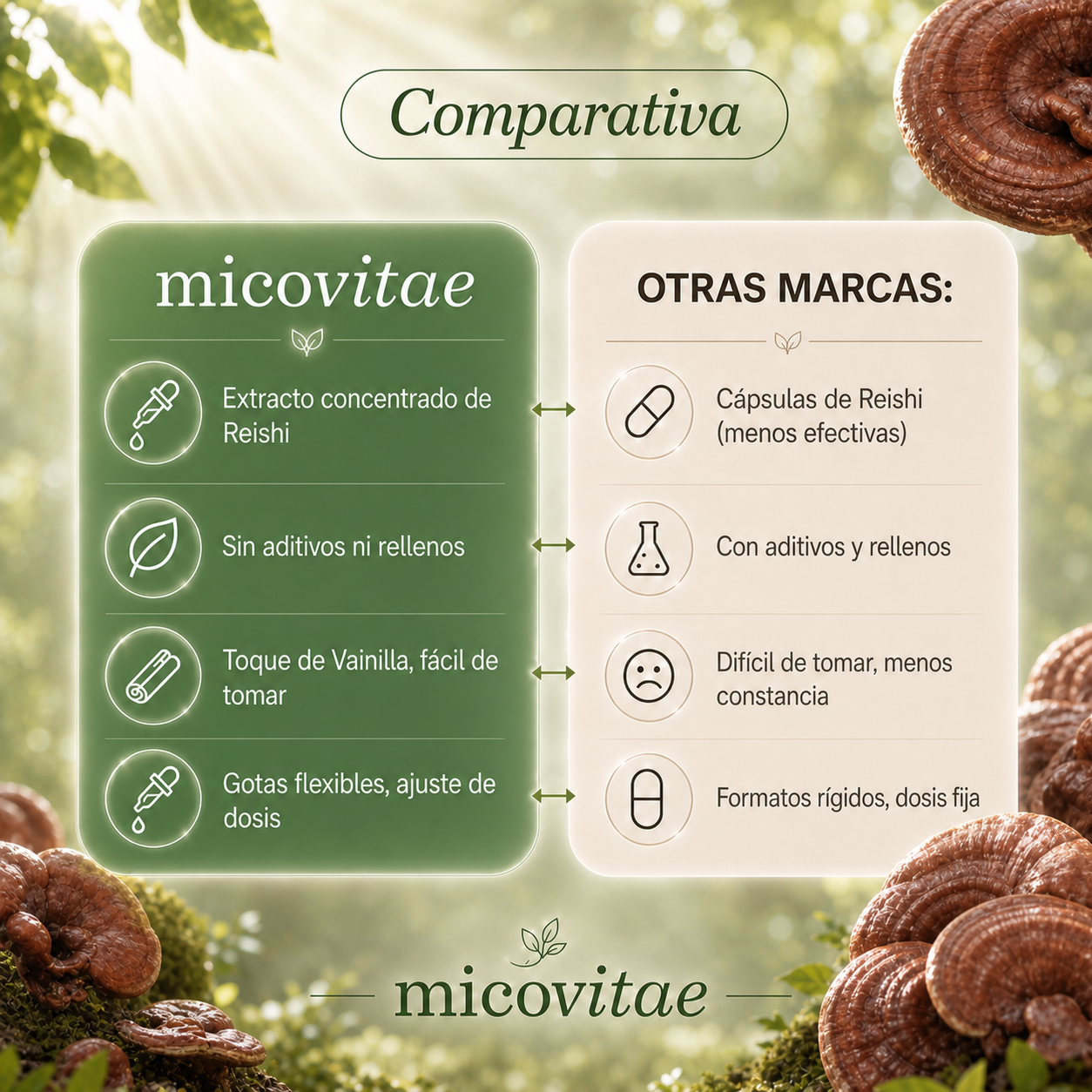 Comparativa del extracto de Reishi Micovitae frente a otras marcas