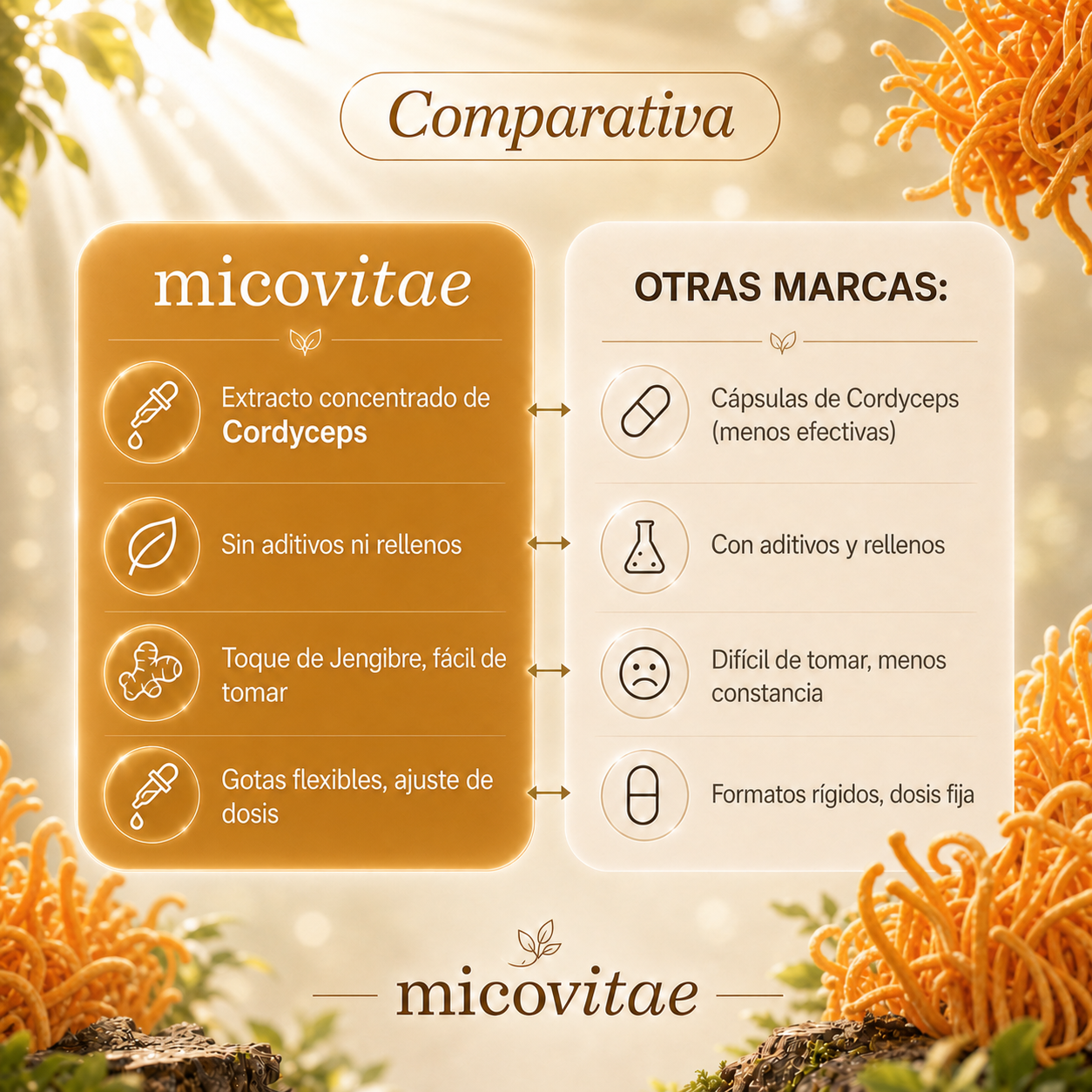 Comparativa del extracto de Cordyceps Micovitae frente a otras marcas